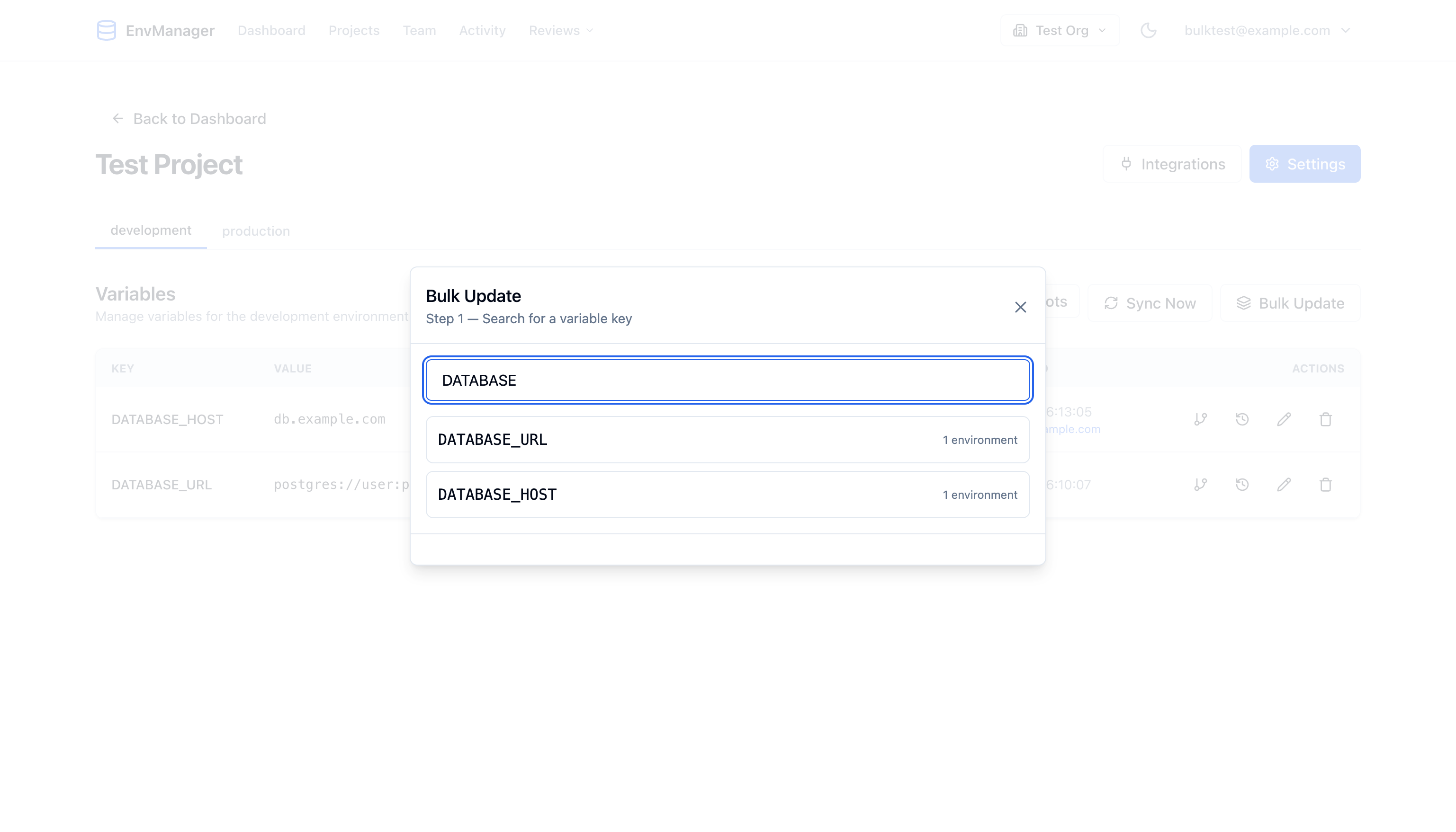 Bulk Update search step