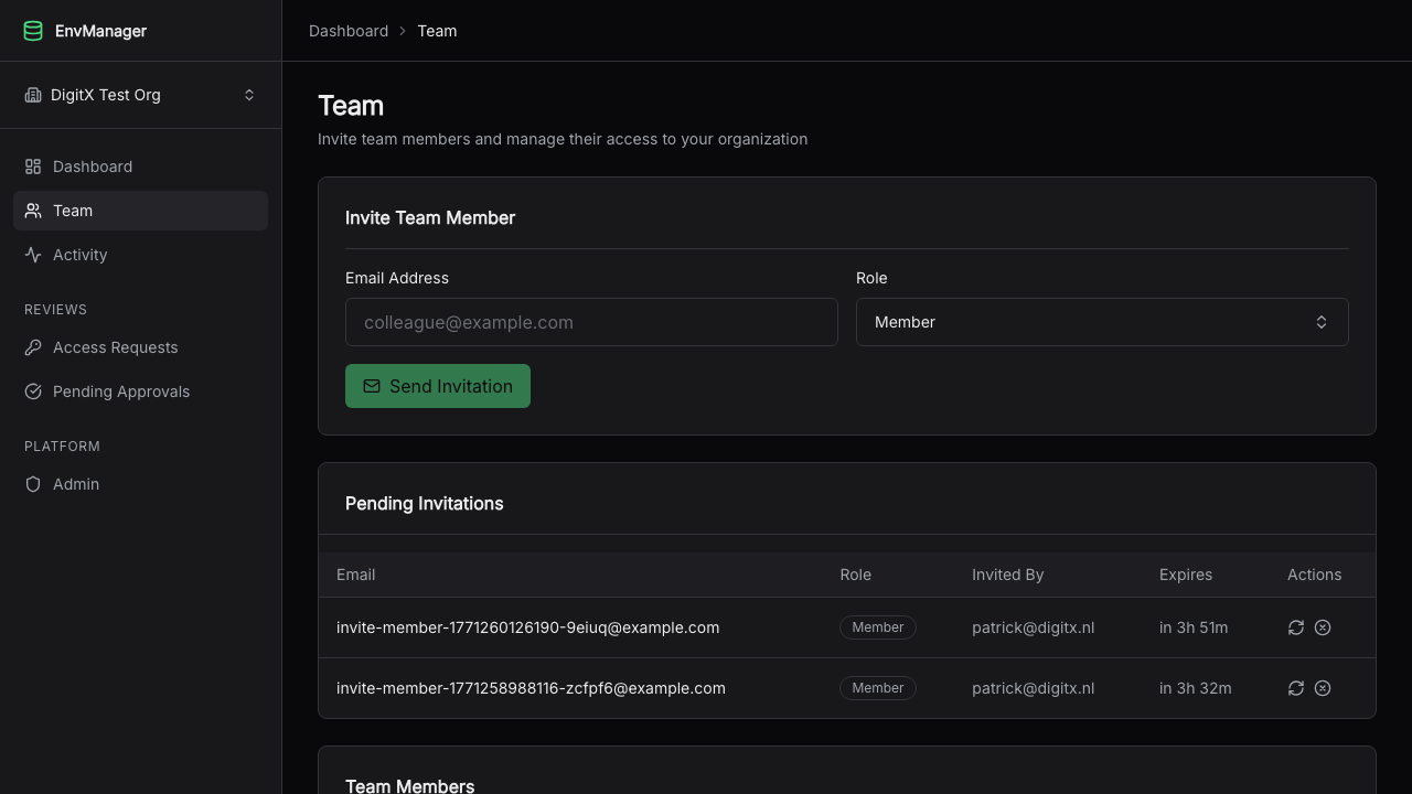 EnvManager Team Settings